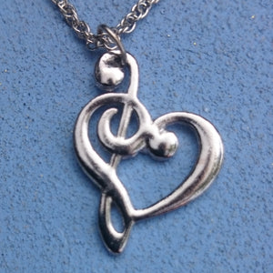 Music Heart Necklace, Silver-tone