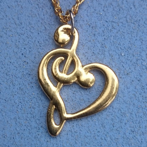 Music Heart Necklace, Gold-tone