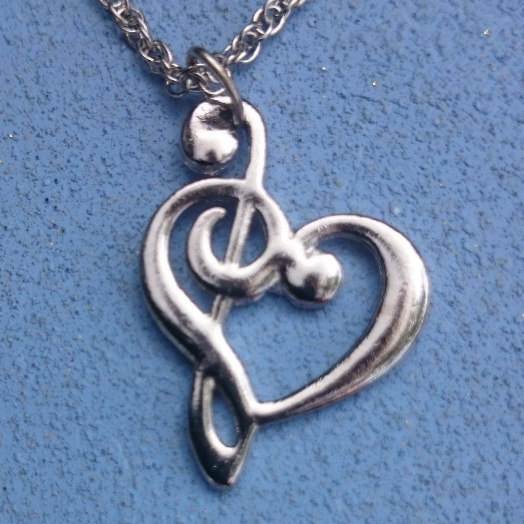 Music Heart Necklace, Silver-tone